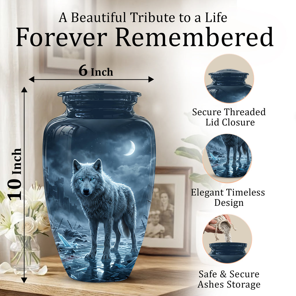 Moonlight White Wolf Urn for Human Ashes - Urns For Men & Women Ashes