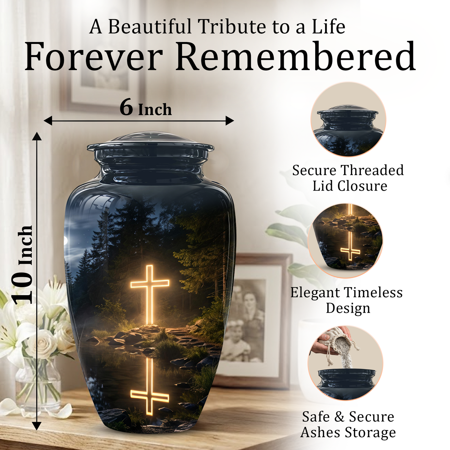 Glowing Cross In Forest - A Peaceful Tribute For Spiritual Human Ashes