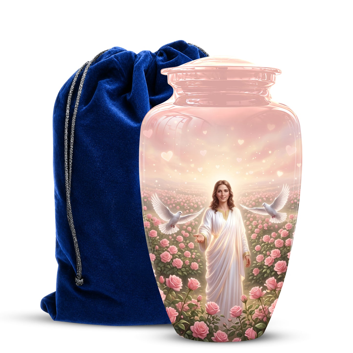 Jesus Christ And Roses Cremation Urn - Dove Memorial Urn For Ashes