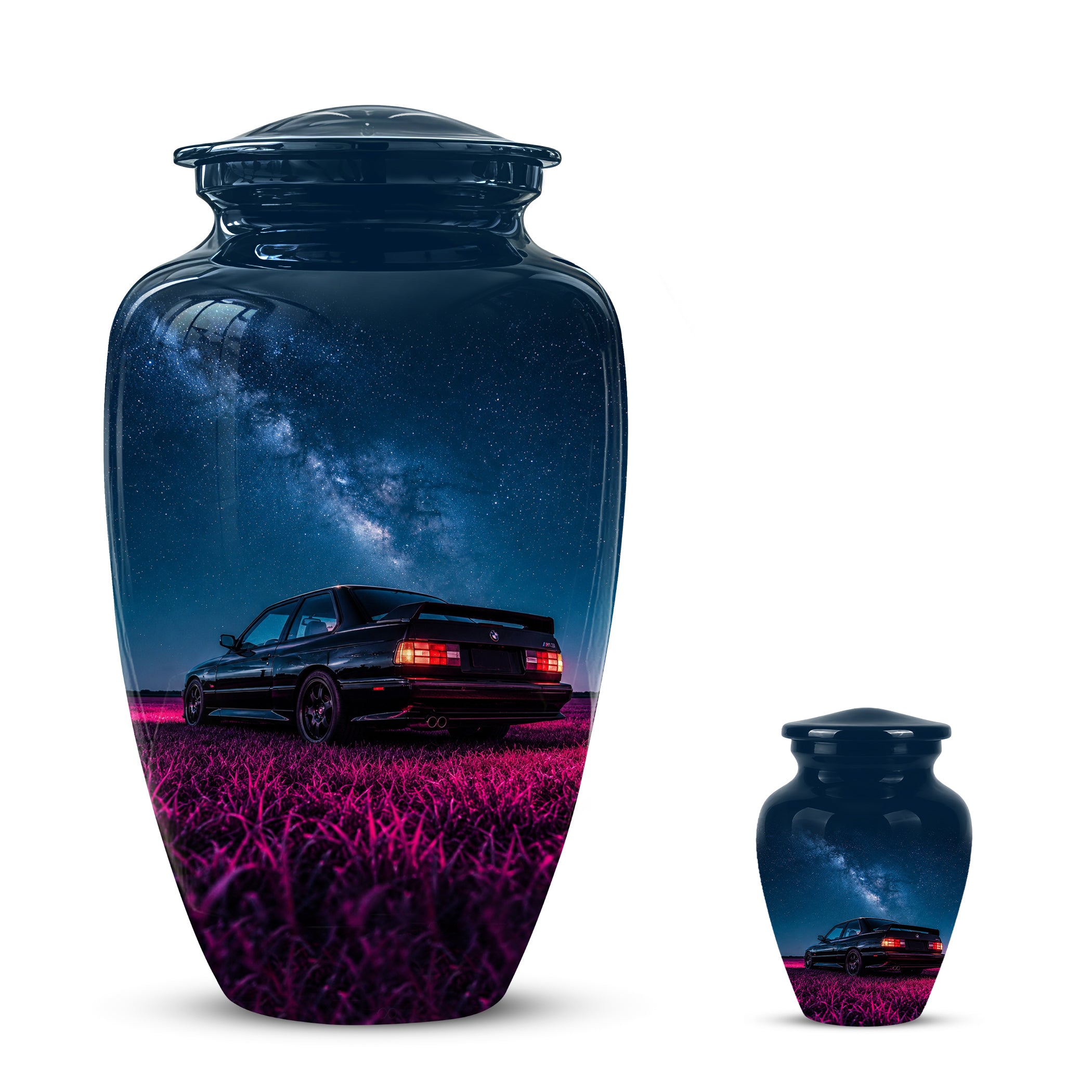 Neon Sports Car Memorial Urn - Custom Galaxy Night Urns For Car Lovers