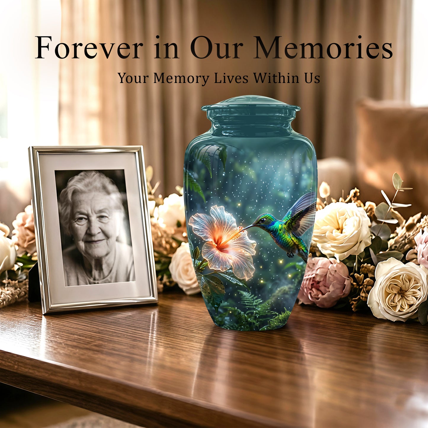 Hummingbird Cremation Urn for Ashes - Elegant Floral Memorial Urn