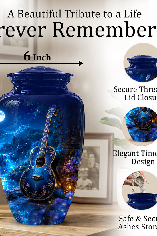 Blue Guitar Moonlight Urn - Beautiful Artistic Urns For Music Lovers