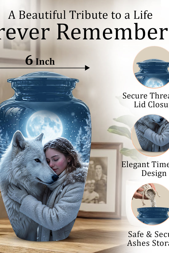 Moonlit White Wolf Cremation Urn for Ashes | Personalized Memorial