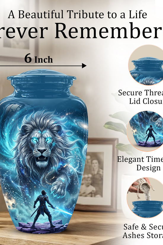 Celestial Cosmic Lion Cremation Urn - Lion Adult Male Memorial Tribute Urn