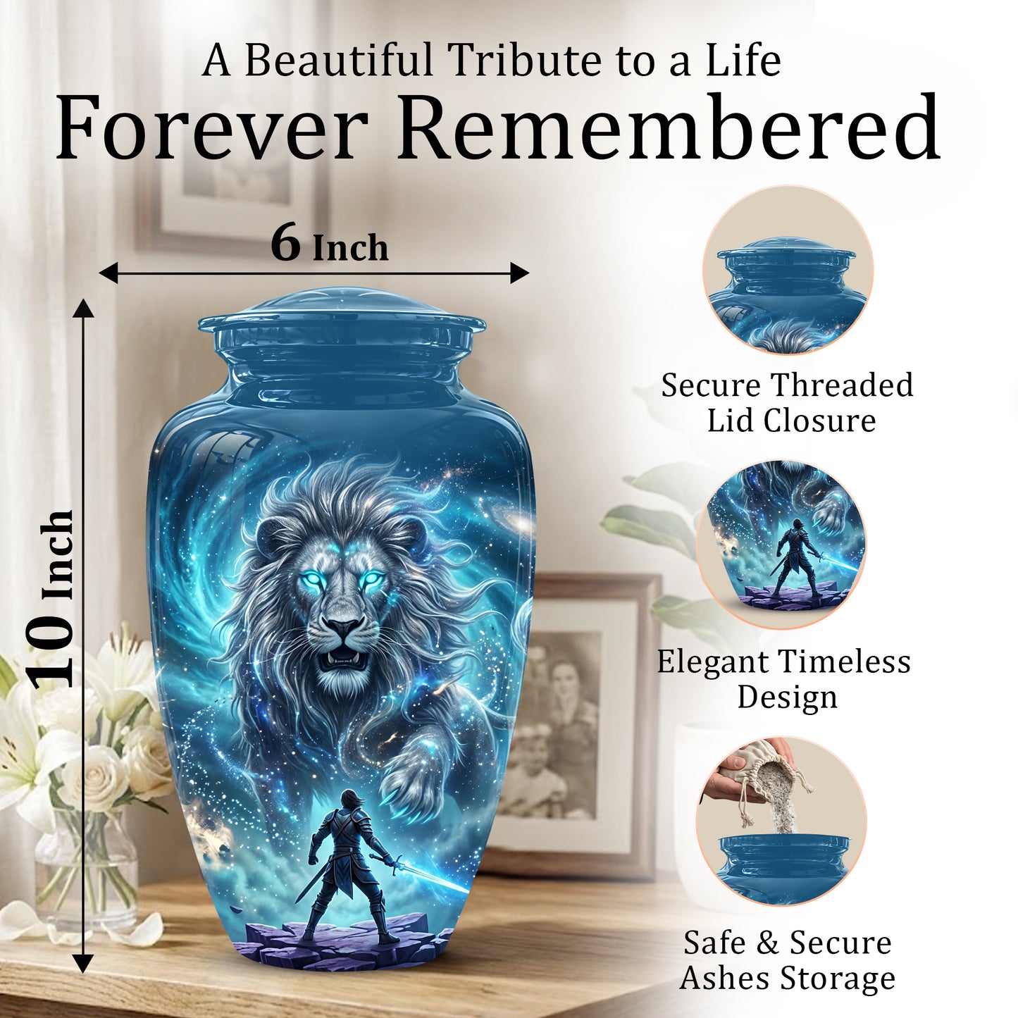 Celestial Cosmic Lion Cremation Urn - Lion Adult Male Memorial Tribute Urn