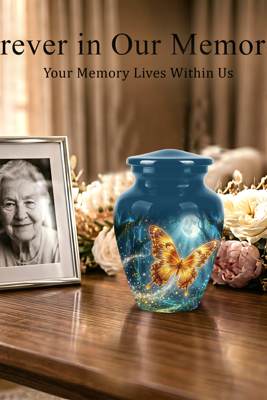 Glowing Yellow Butterfly Themed Urn - Moonlight Memorial Urns For Ashes
