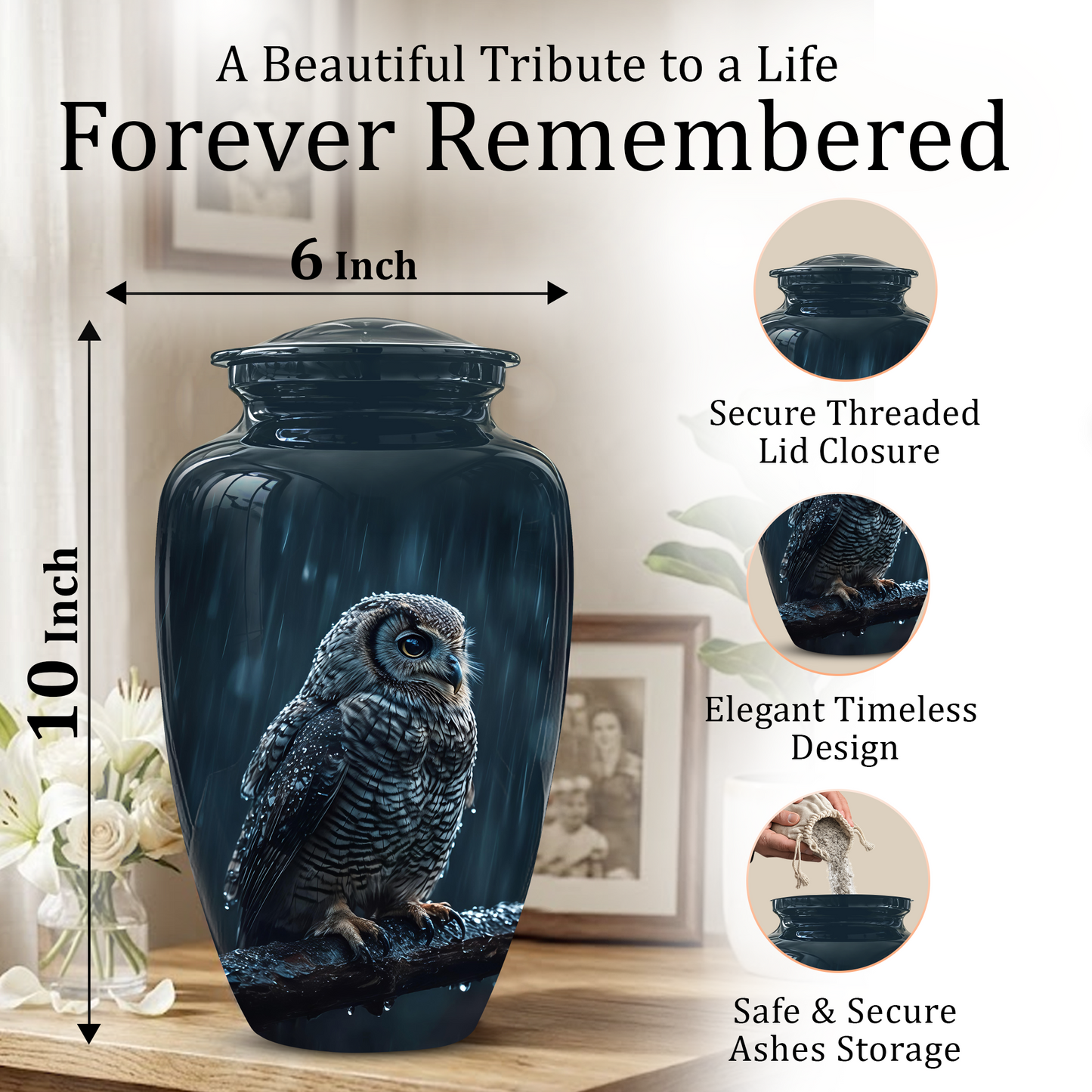 Snowy Owl Cremation Urn - Night Owl Burial Urns For Human Ashes