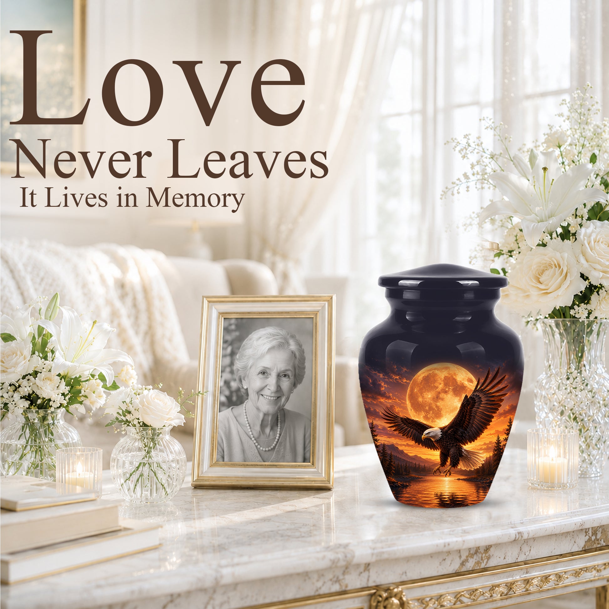 Personalized Flying Eagle Cremation Urn - Celestial Moon Memorial Urns