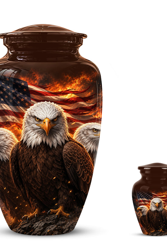 Bald Eagle & American Flag Funeral Urn - Patriotic Veteran Memorial Urn