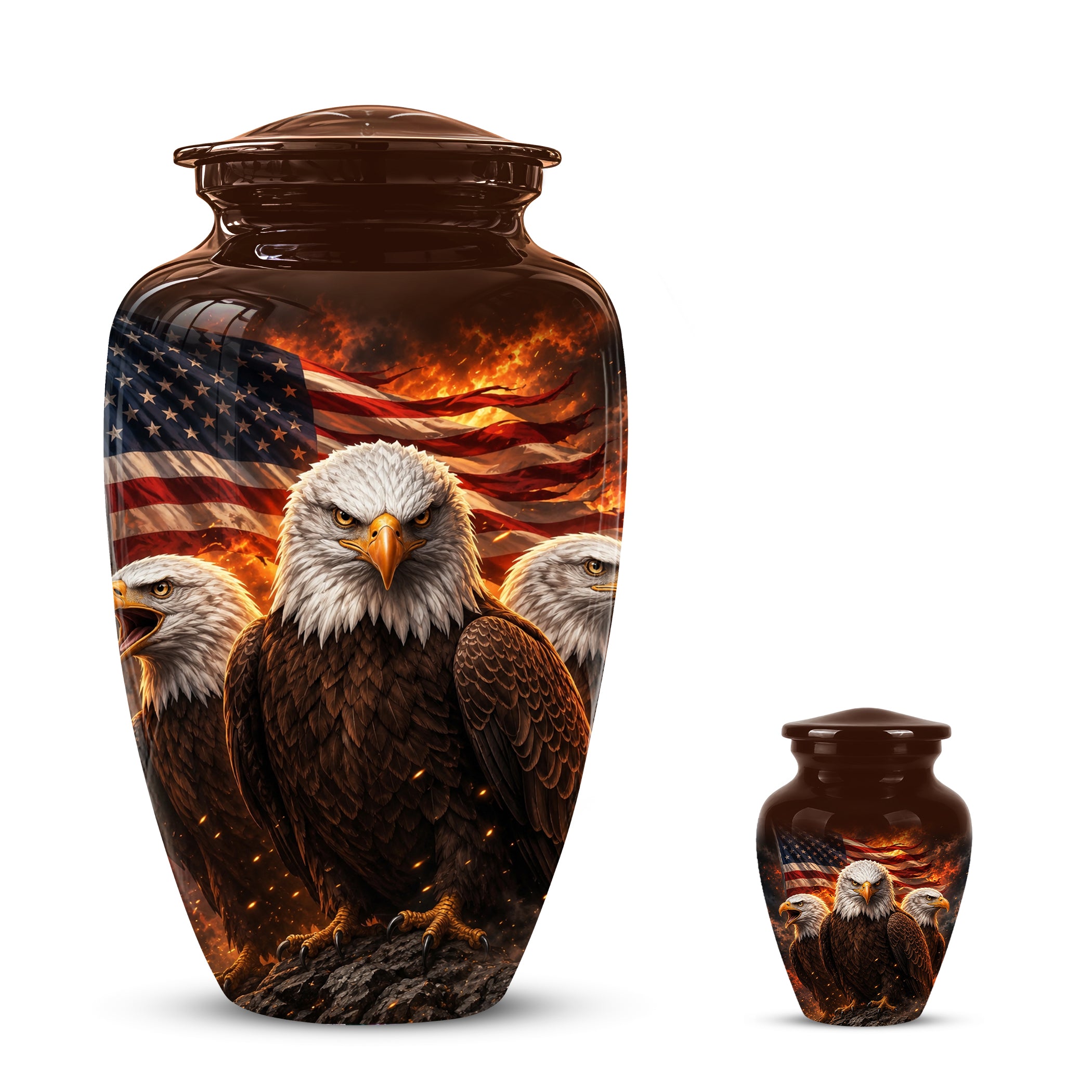 Bald Eagle & American Flag Funeral Urn - Patriotic Veteran Memorial Urn