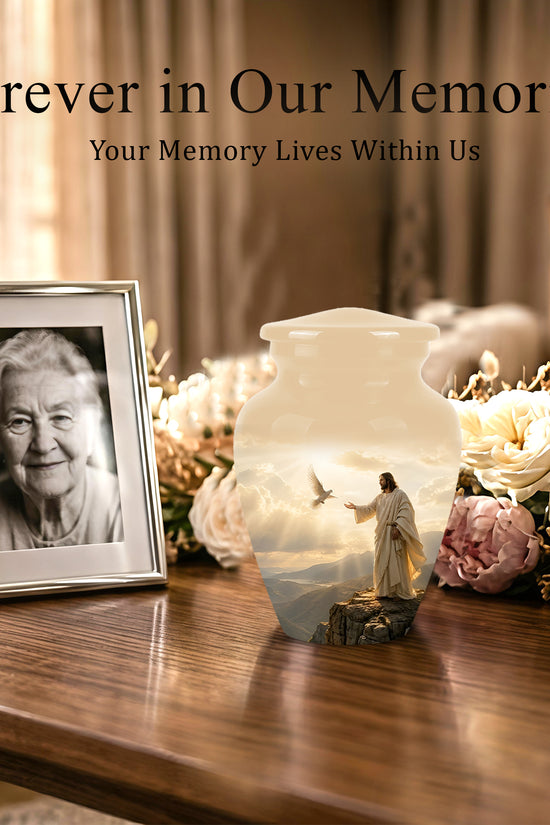 Jesus With Dove Themed Urn - Peaceful Eternal Rest Urn For Human Ashes