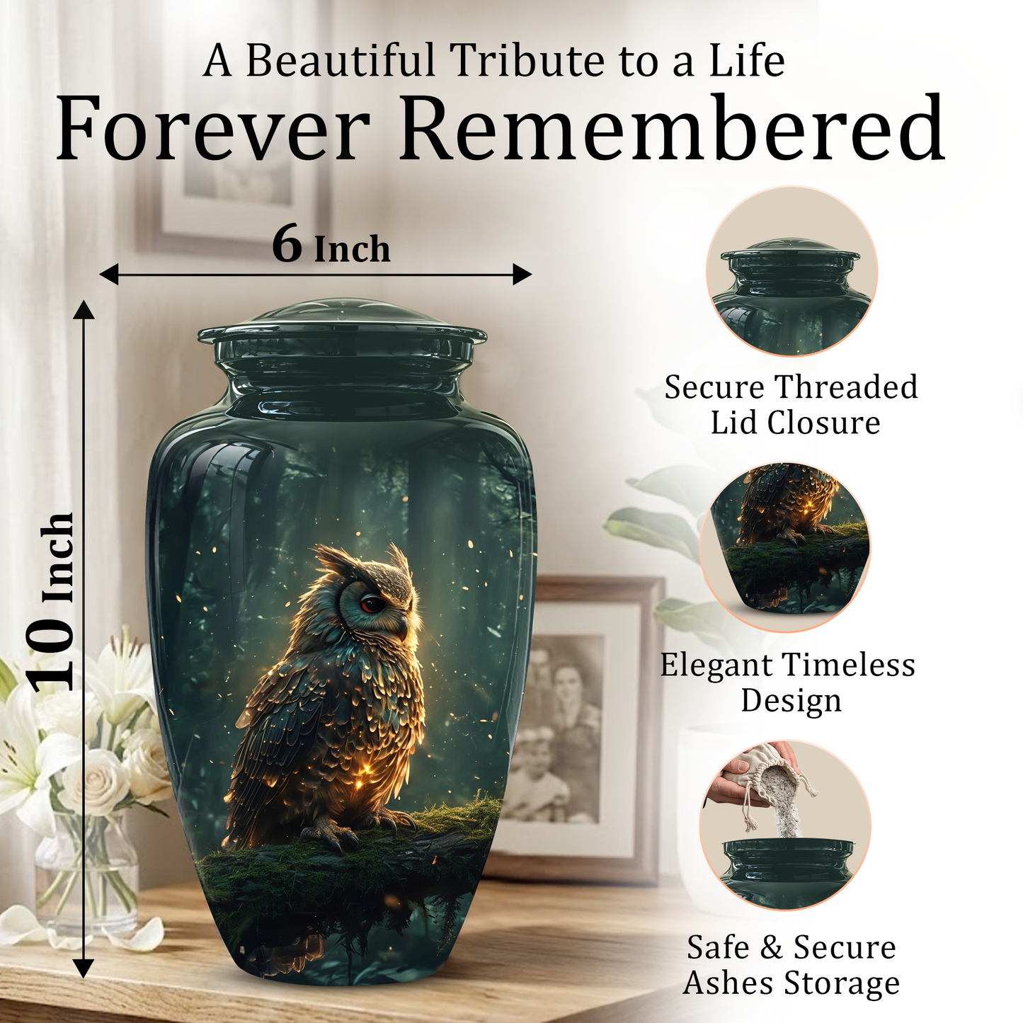 Mystical Owl Cremation Urn - Green Burial Urns For Human Ashes