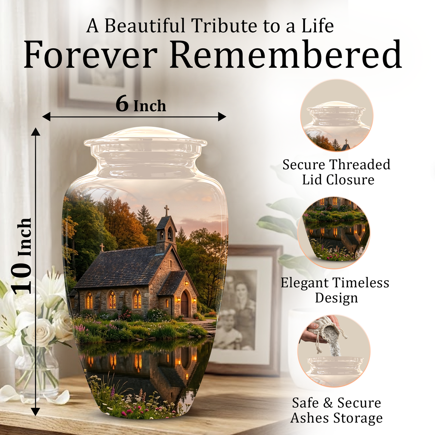 Christian Church Cross Burial Urn - Spiritual Burial Urns For Human Ashes
