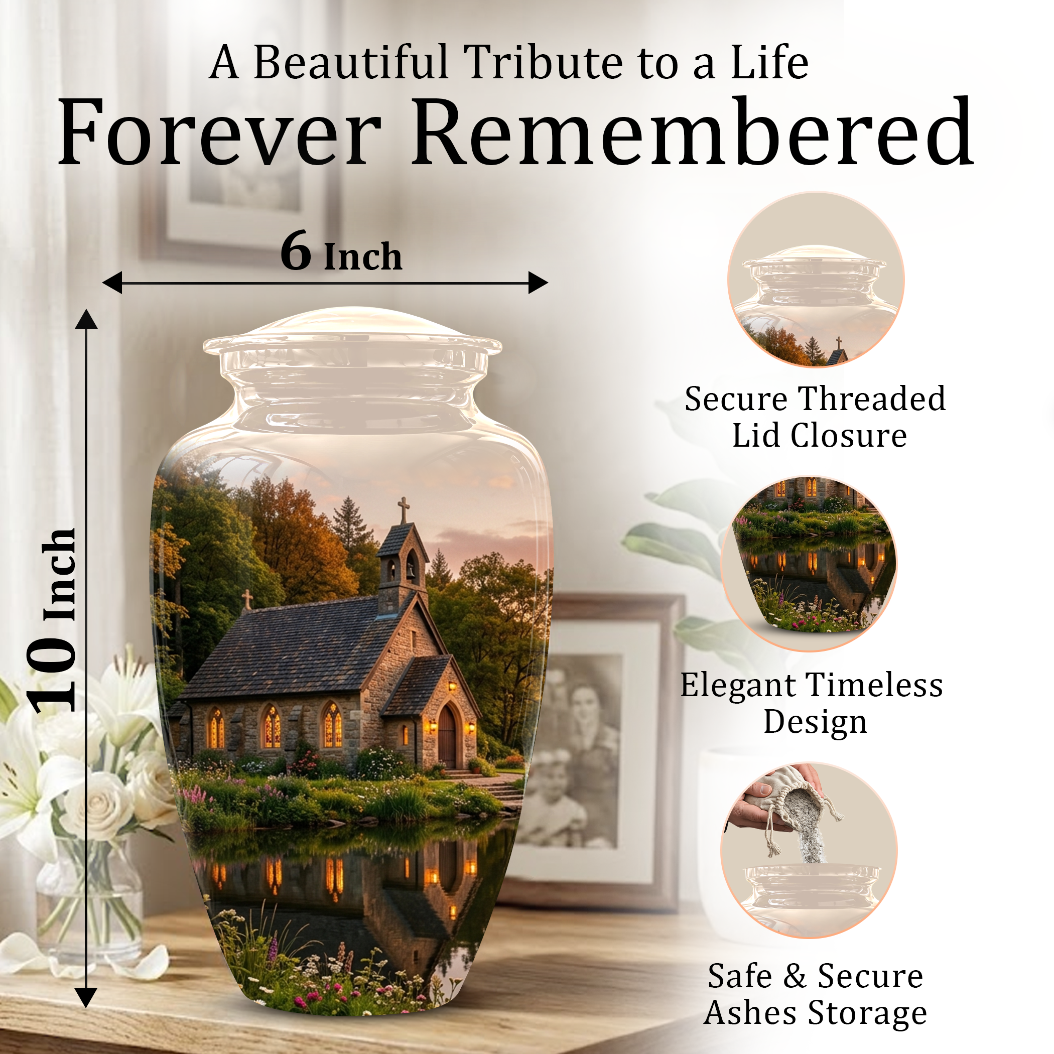 Christian Church Cross Burial Urn - Spiritual Burial Urns For Human Ashes