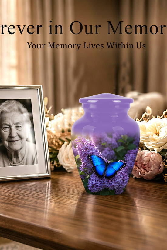Blue Butterfly Cremation Urn - Purple Color Memorial Urns For Human Ashes