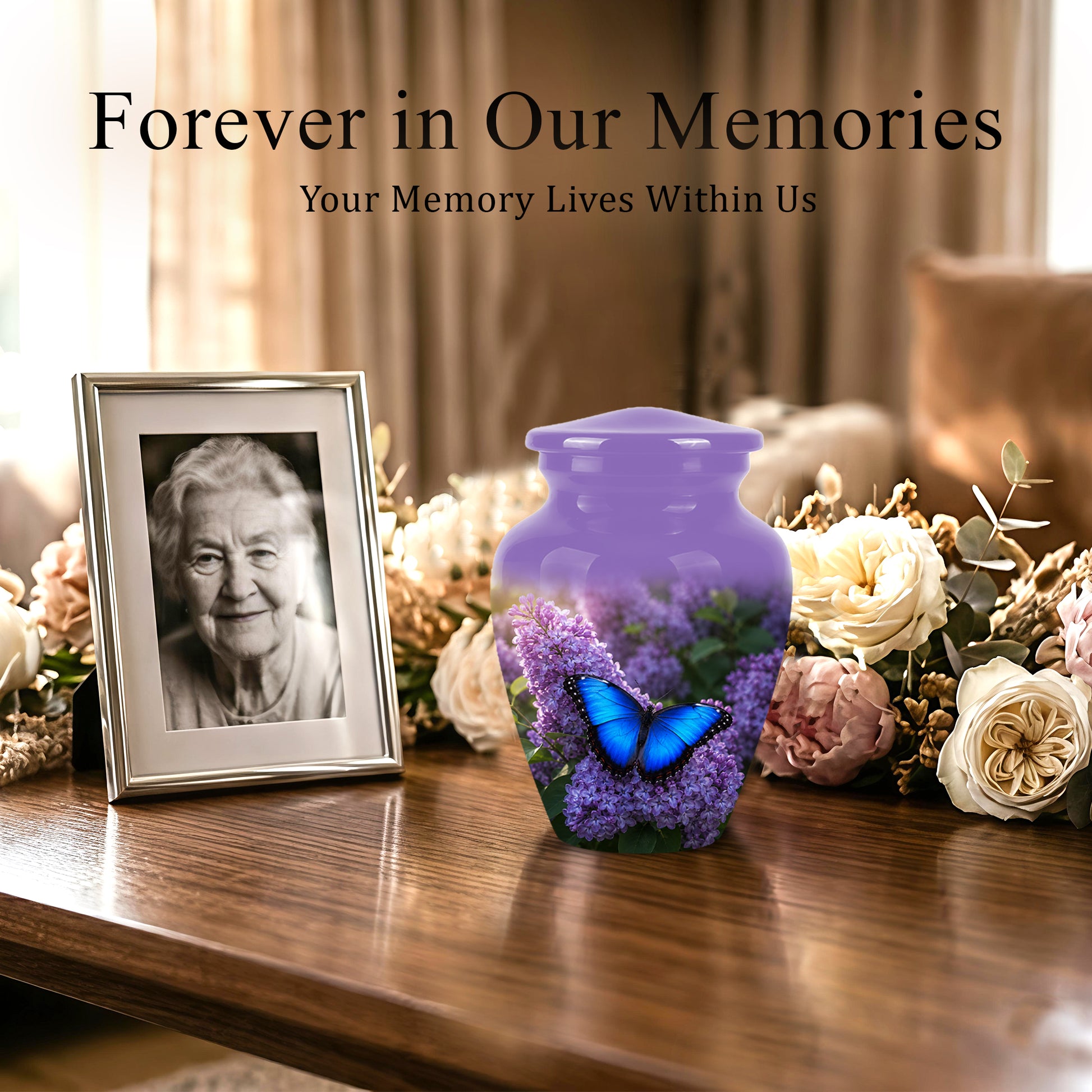 Blue Butterfly Cremation Urn - Purple Color Memorial Urns For Human Ashes