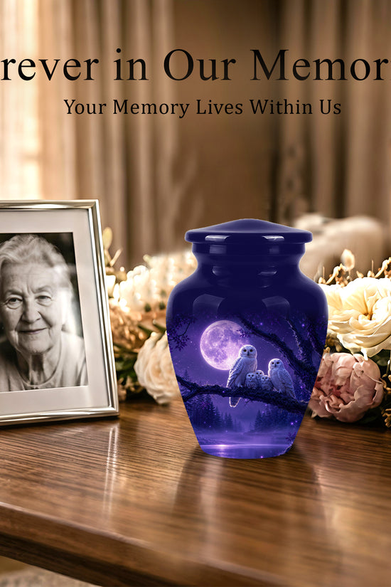 Purple Owl Cremation Urn - Handcrafted Memorial Urn For Adults Ashes
