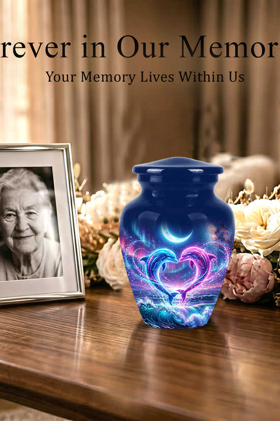 Heart Dolphin Cremation Urn for Ashes – Celestial Moon Memorial Urns