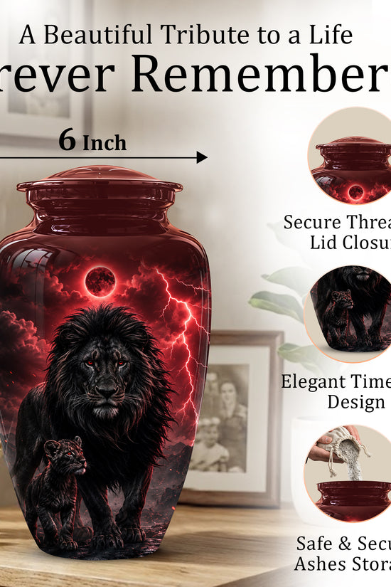 Lion With Cub Urn - Handcrafted Personalized Lion Burial Urn For Ashes