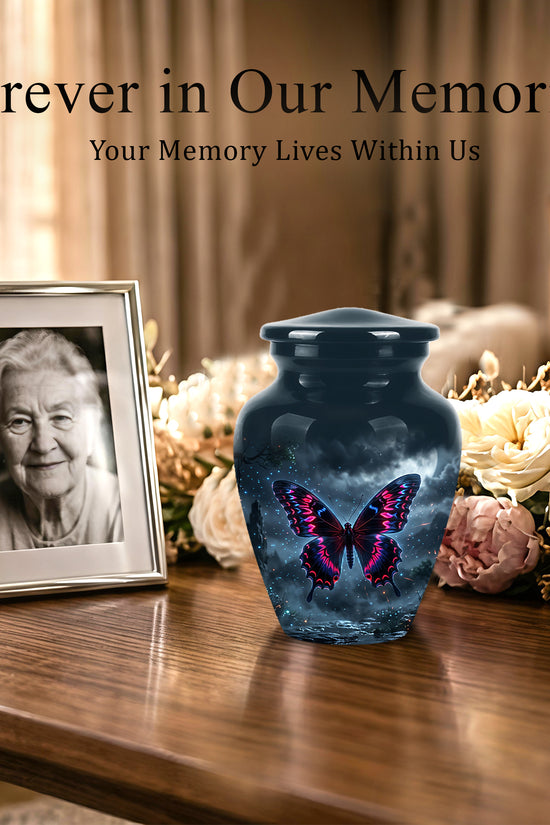 Colorful Butterfly Cremation Urn - Personalized Black Memorial Urns