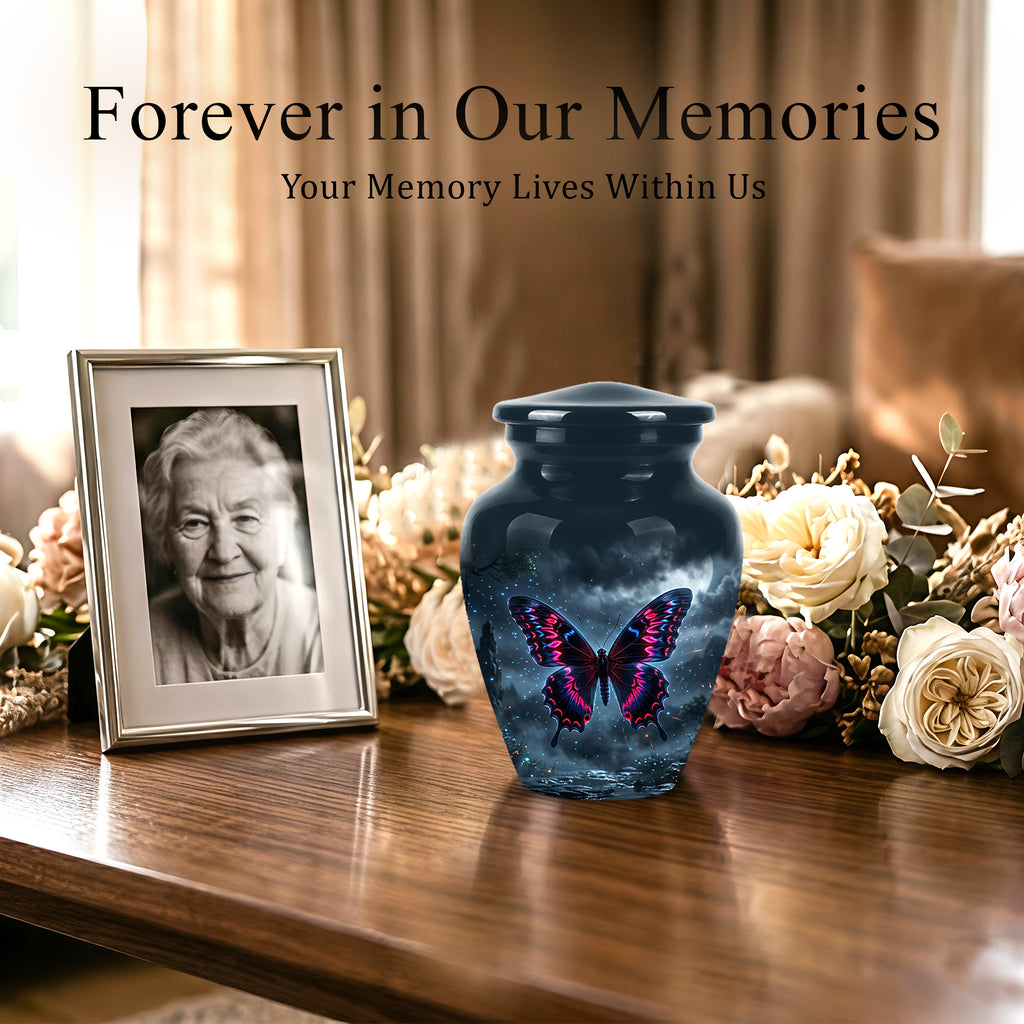 Colorful Butterfly Cremation Urn - Personalized Black Memorial Urns