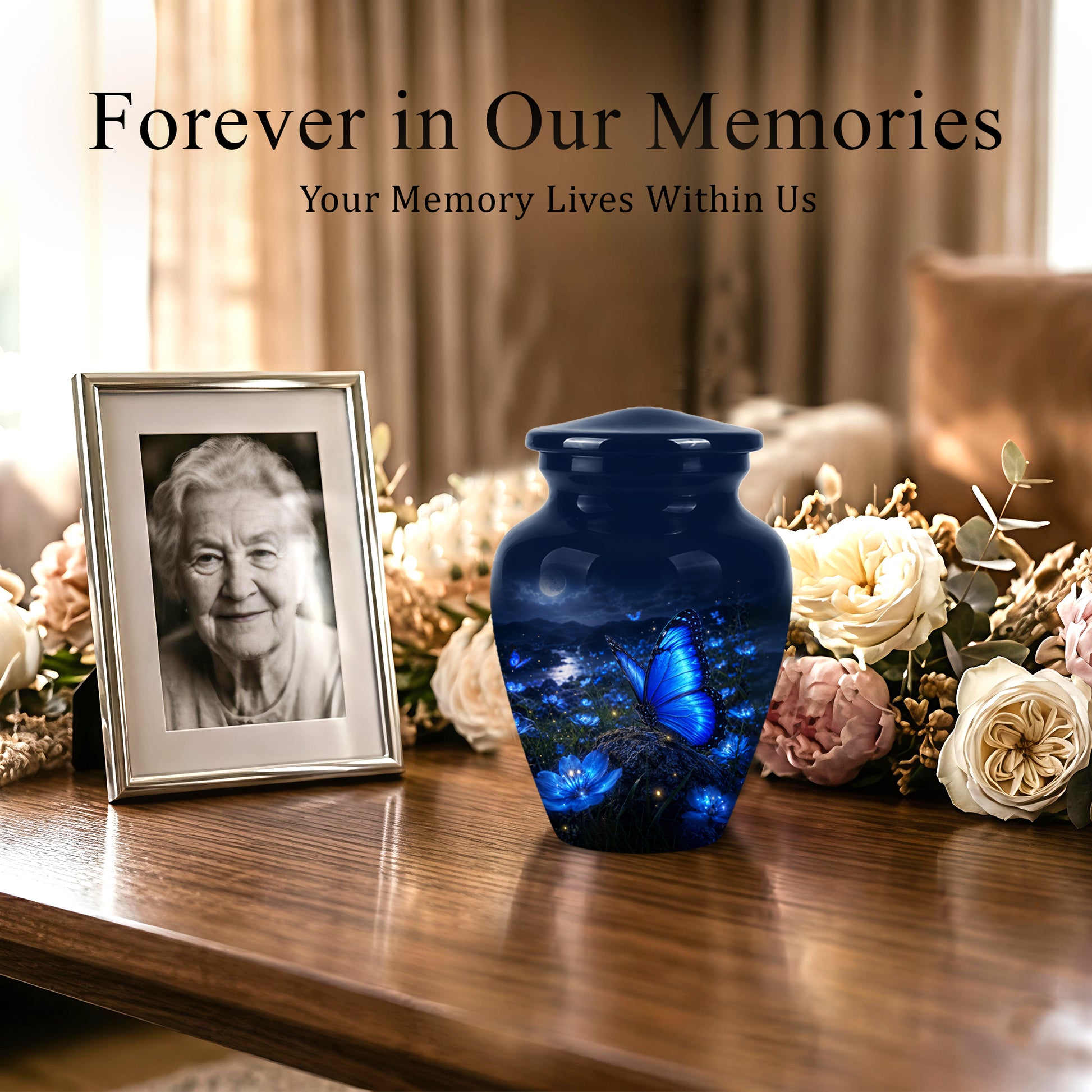 Personalized Blue Butterfly Cremation Urn - Handcrafted Urns For Women