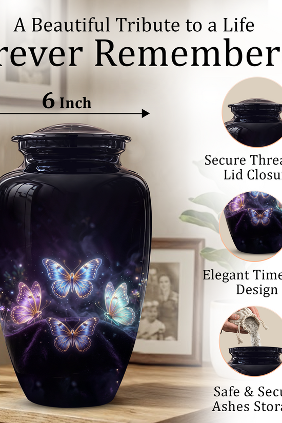 Flying Butterfly Urns For Mom Ashes - Handcrafted Black Cremation Urns
