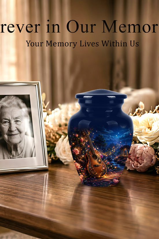 Acoustic Guitar & Starry Night Urn - Custom Funeral Urns For Musicians