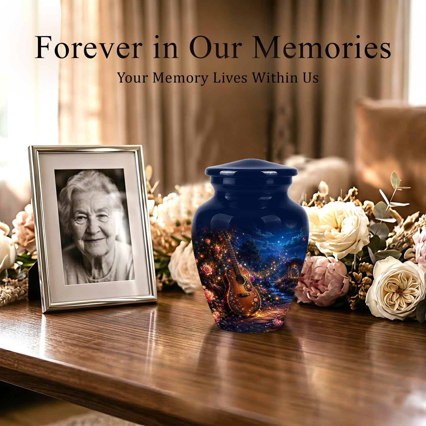 Acoustic Guitar & Starry Night Urn - Custom Funeral Urns For Musicians