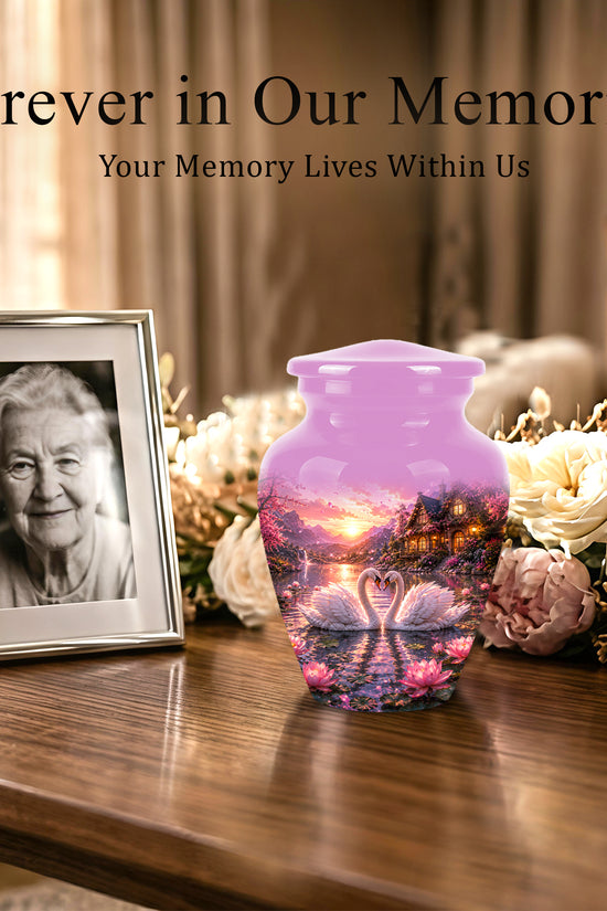Couple Swan Memorial Urn - Peaceful Classic Urn For Lover's Ashes