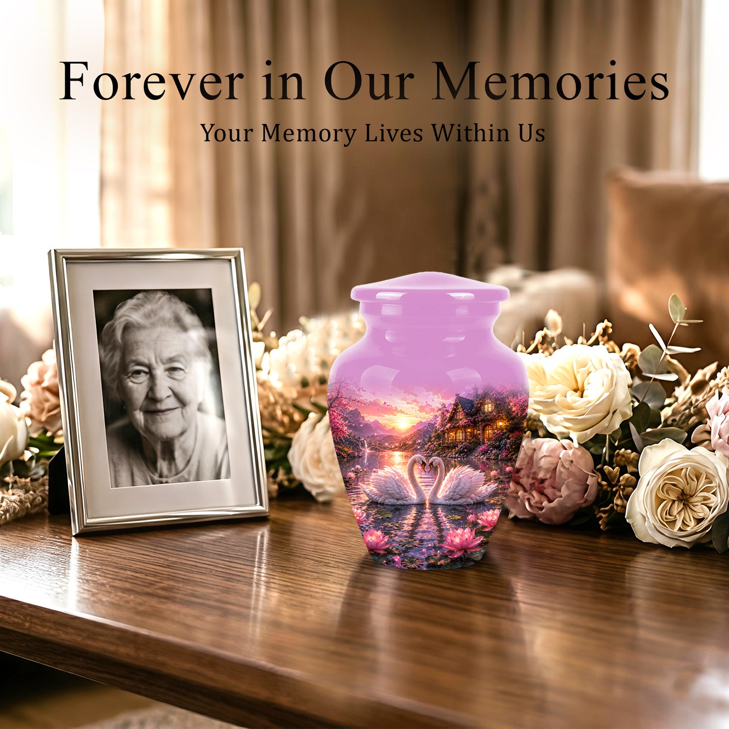 Couple Swan Memorial Urn - Peaceful Classic Urn For Lover's Ashes