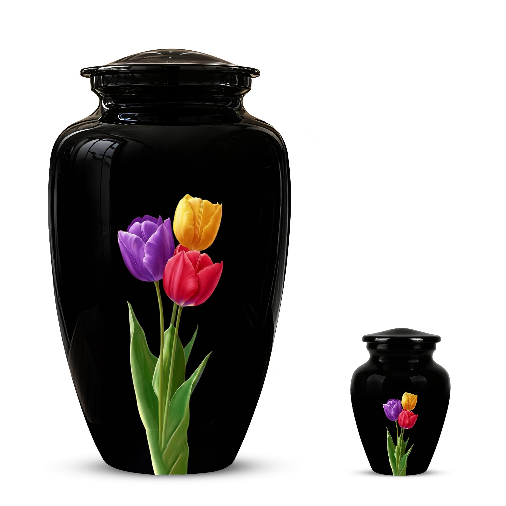 Colorful Tulips Flower Cremation Urn - Personalized Black Urns On Sale