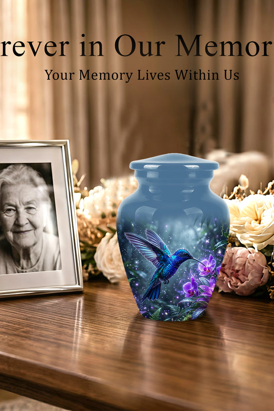 Flying Blue Hummingbird Urn - Majestic Memorial Urns For Human Ashes
