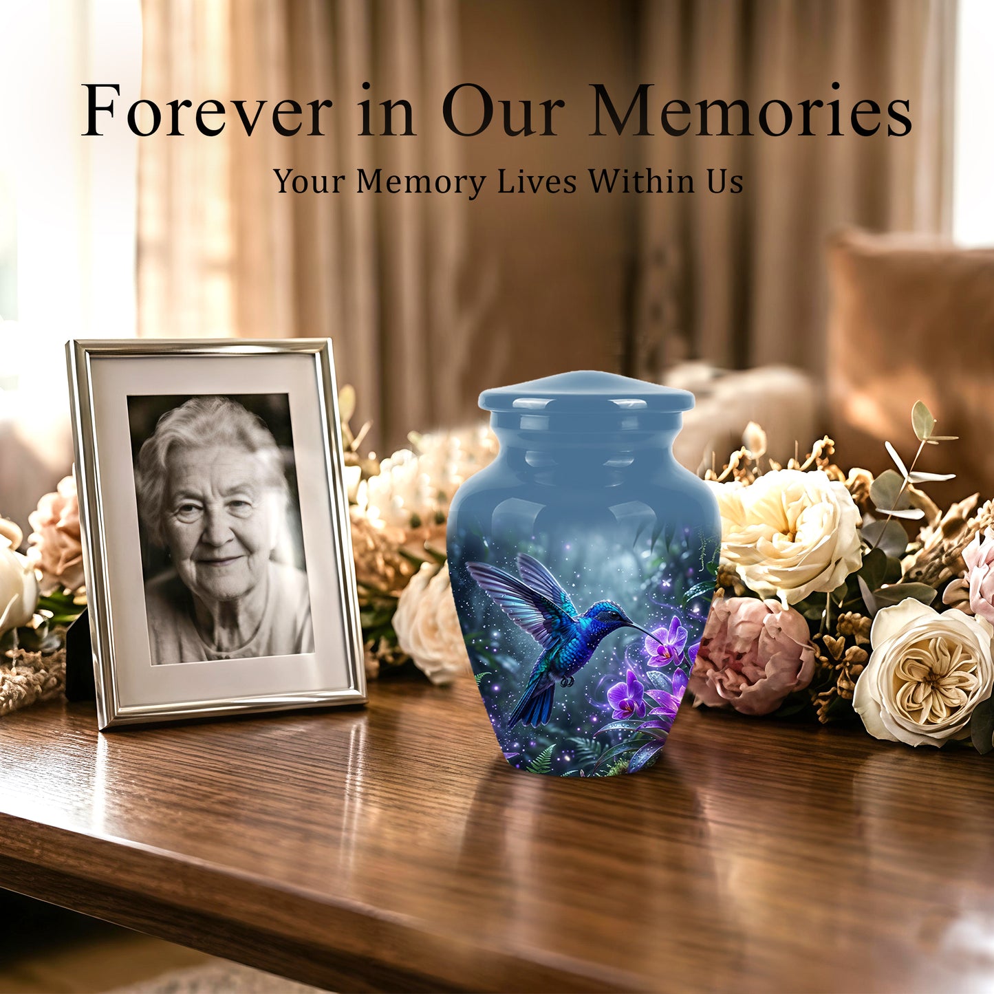 Flying Blue Hummingbird Urn - Majestic Memorial Urns For Human Ashes