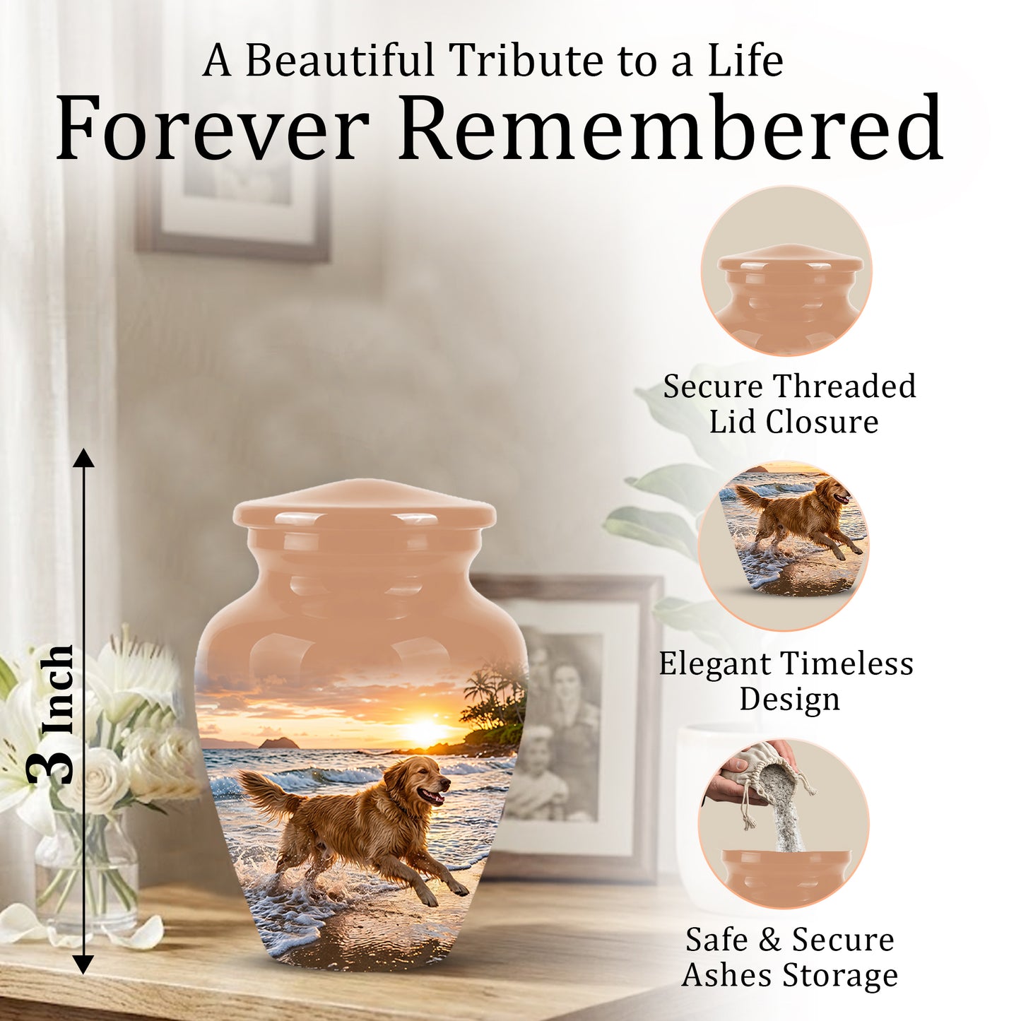 Golden Retriever Themed Urn - Personalized Memorial Urns For Pet Dog