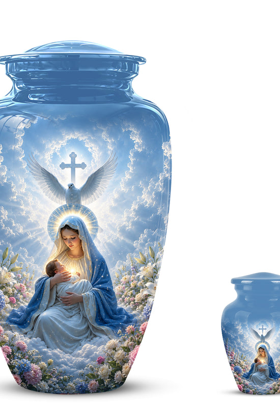 Angel Mom With Baby Jesus Urn - White Dove Funeral Urns For Mom Ashes