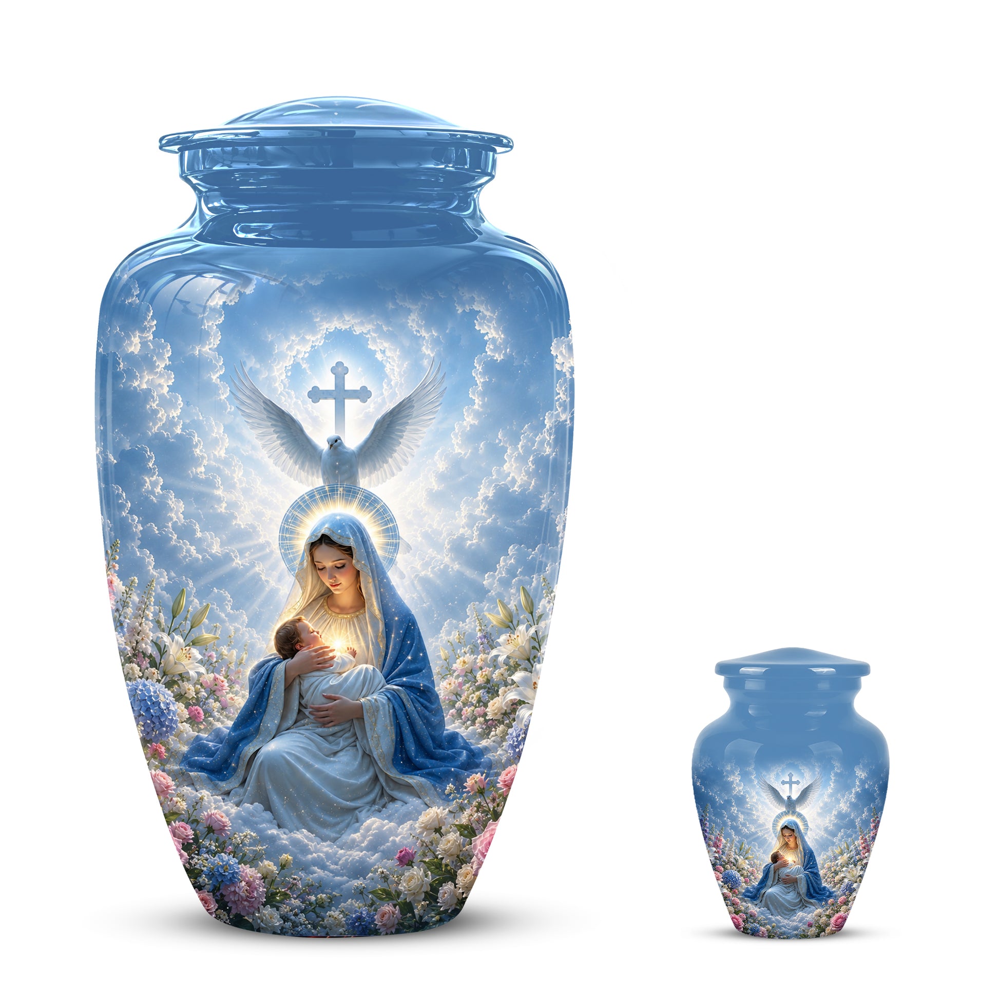 Angel Mom With Baby Jesus Urn - White Dove Funeral Urns For Mom Ashes