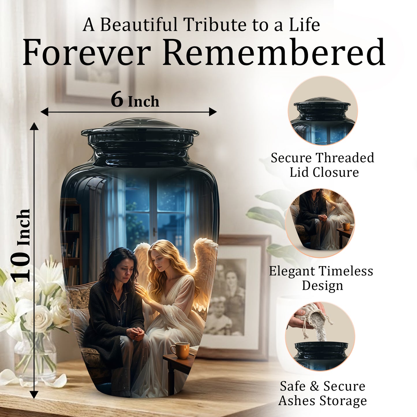 Black Angel Burial Urns - Personalized Memorial Urns For Mother Ashes