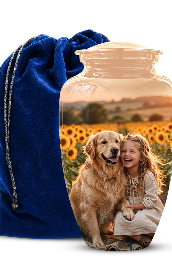 Golden Retriever With Girl - Beautifully Handcrafted Urns For Pet Ashes