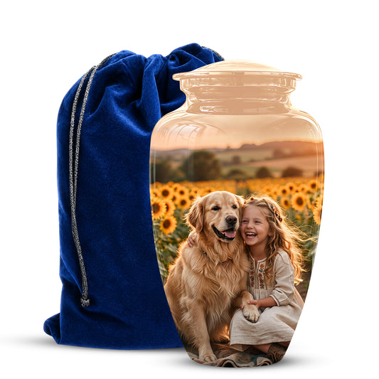 Golden Retriever With Girl - Beautifully Handcrafted Urns For Pet Ashes