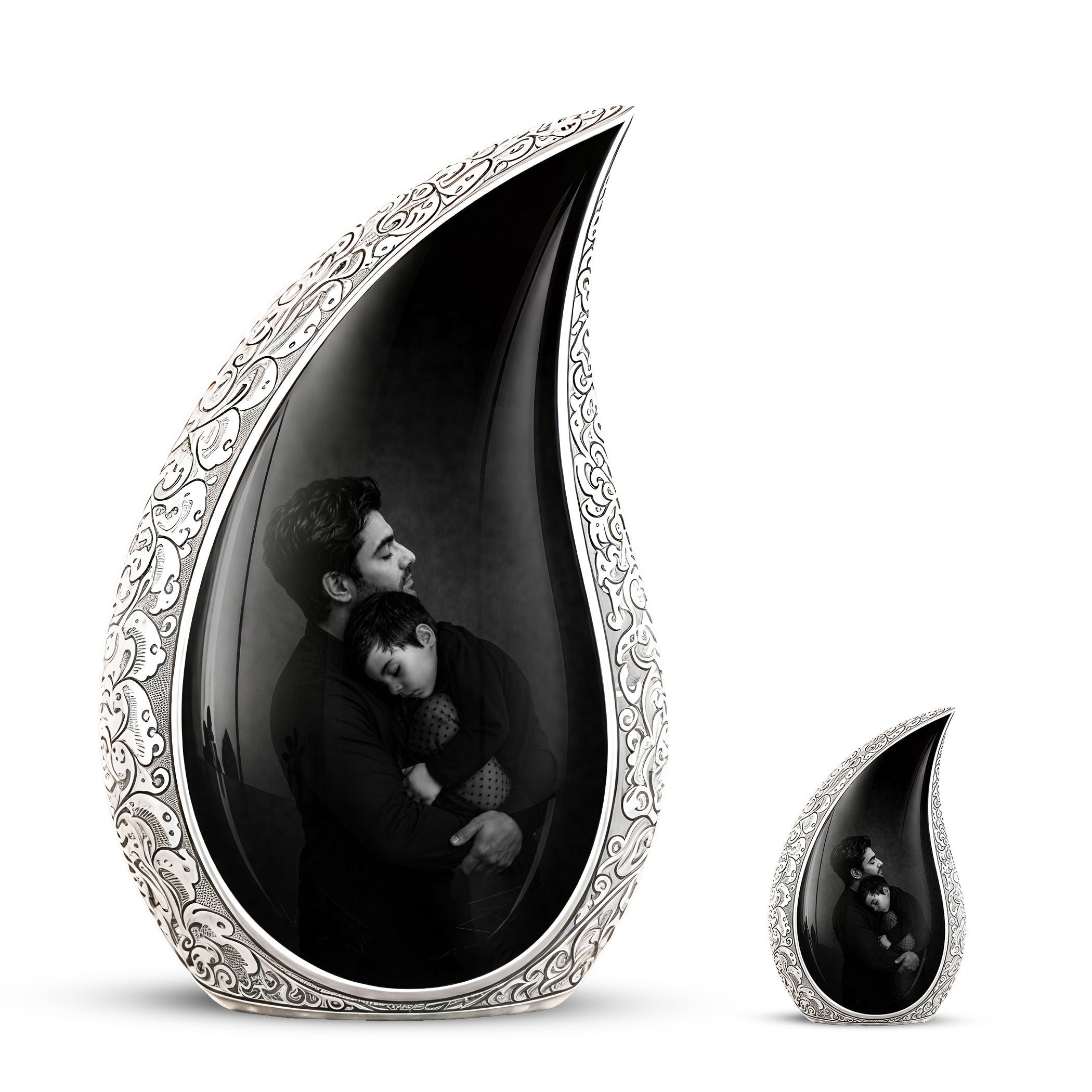 Black Father & Son Memorial Urn - Custom Cremation To Tribute Dad Ashes