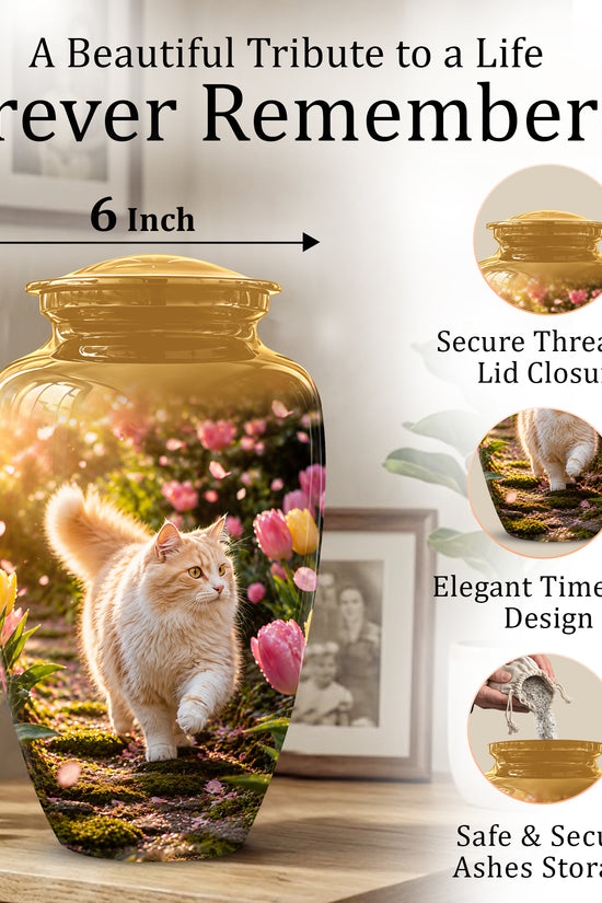 Brown Cat Cremation Urn - Custom Handcrafted Burial Urns For Pet Ashes