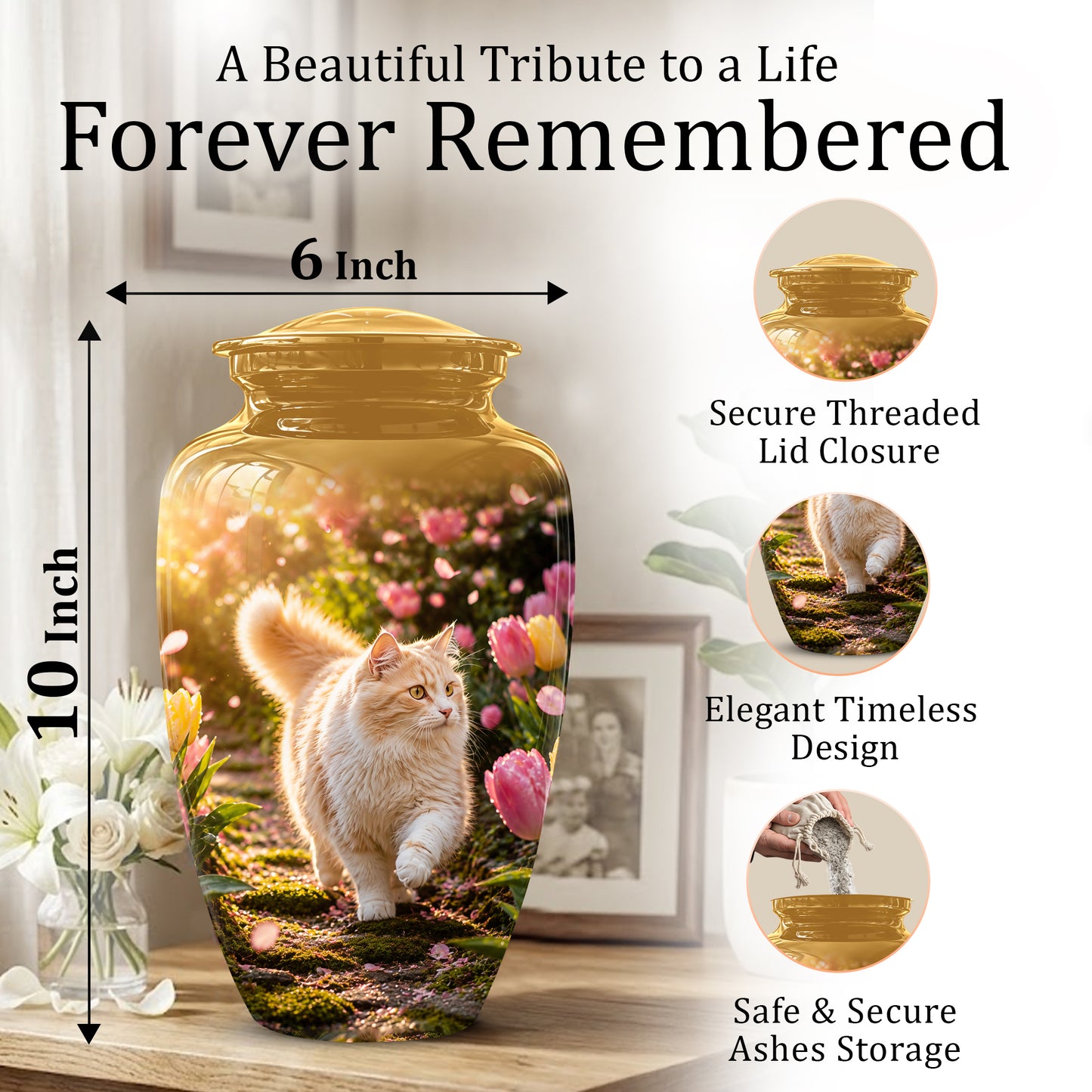 Brown Cat Cremation Urn - Custom Handcrafted Burial Urns For Pet Ashes