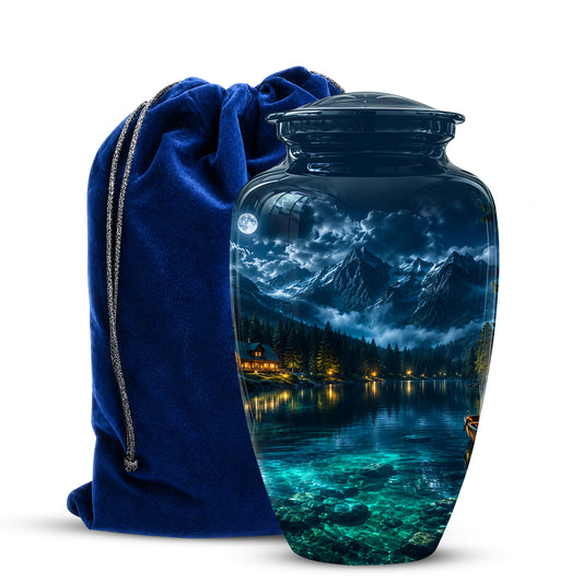 Mountain Lake Cremation Urn - Night Landscape Urns For Human Ashes