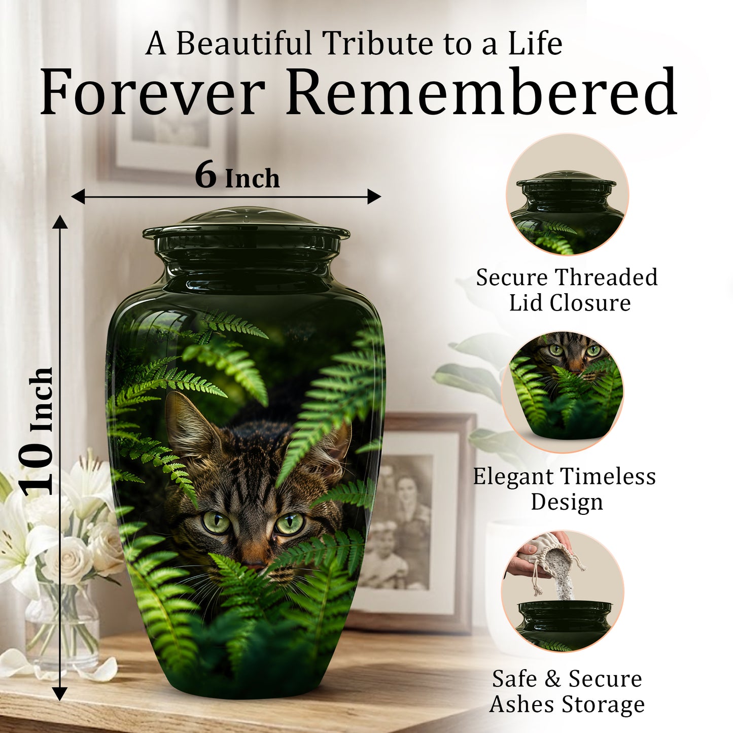Cat Cremation Urns For Ashes - Personalized Black Pet Burial Urns