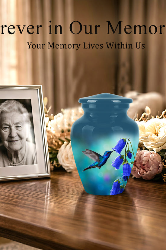 Blue Hummingbird Custom Urn - Majestic Funeral Urns For Ashes On Sale