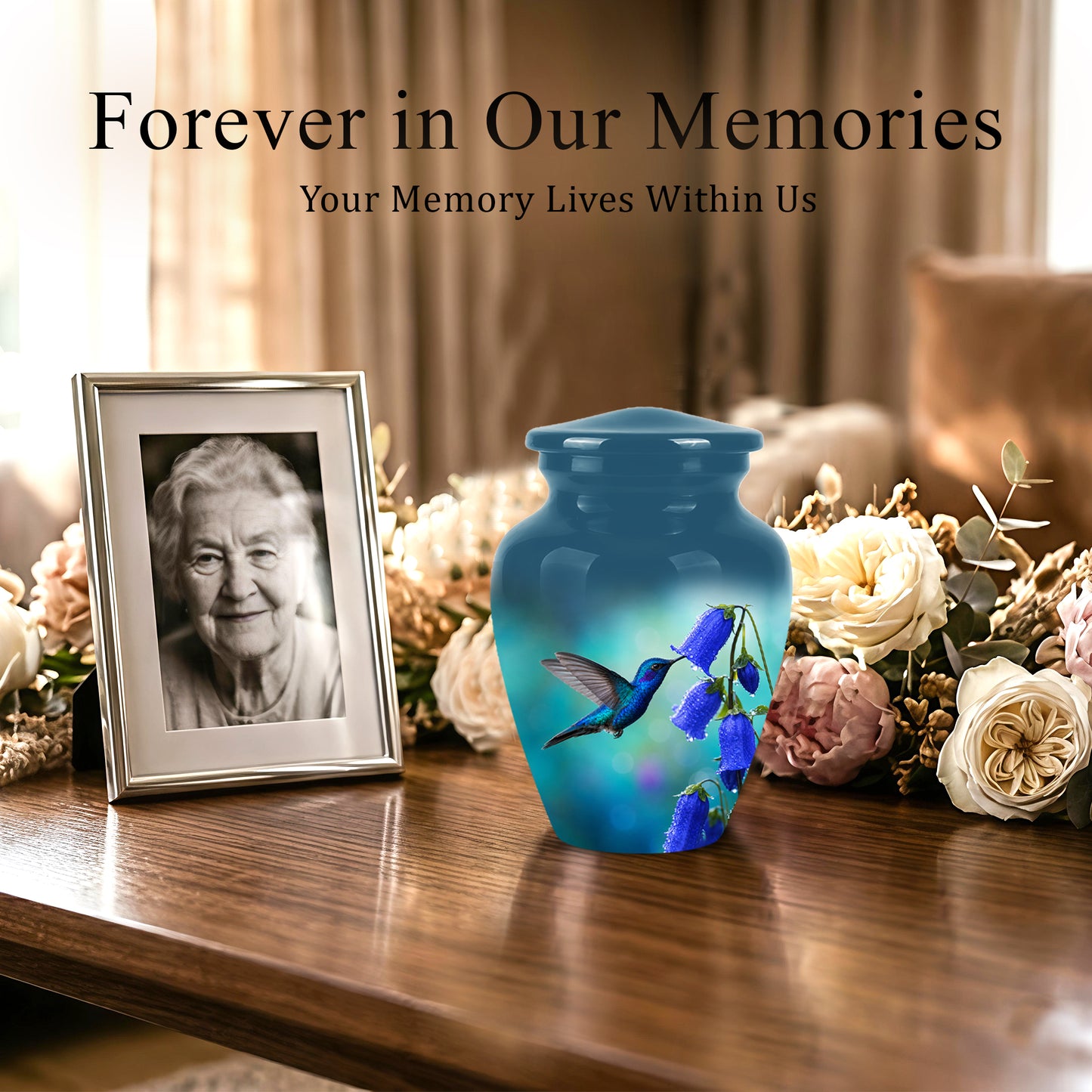 Blue Hummingbird Custom Urn - Majestic Funeral Urns For Ashes On Sale