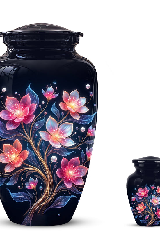 Hand-Painted Lotus Flower Cremation Urn - Decorative Urns On Sale