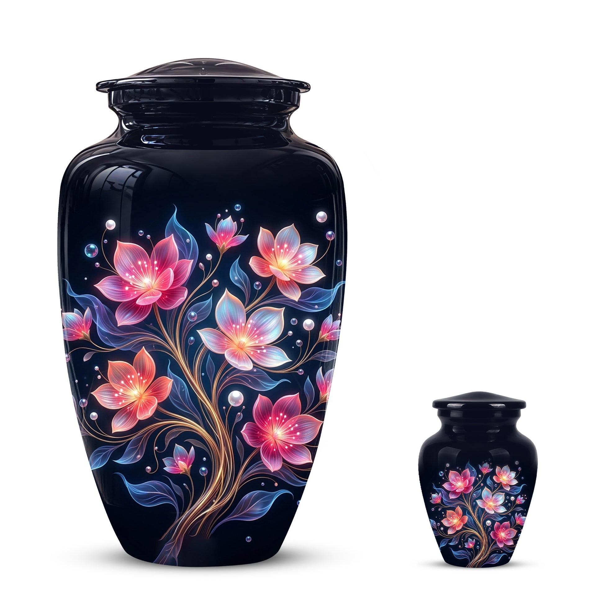 Hand-Painted Lotus Flower Cremation Urn - Decorative Urns On Sale