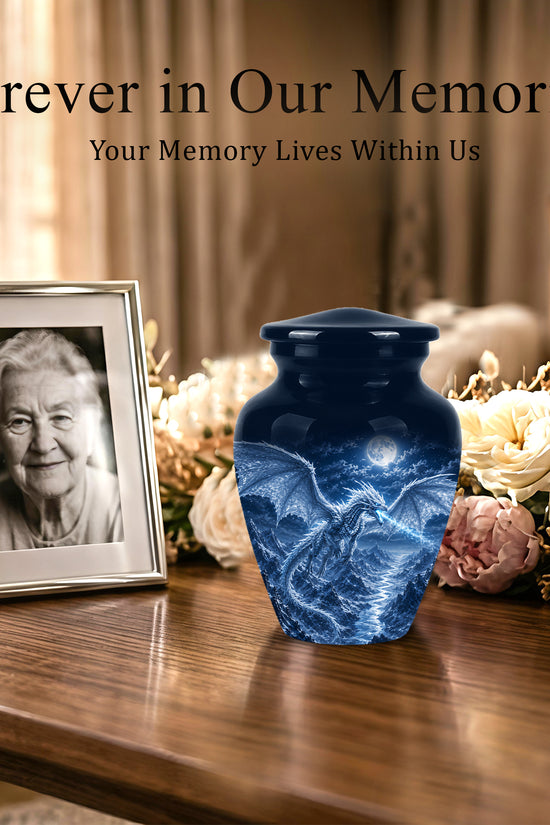 White Dragon Cremation Urn - Majestic Classic Dragon Urns For Human Ashes